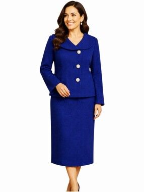 Isabella Royal Blue Skirt Suit Size 14 Pearl Button Church Formal Occasion Set